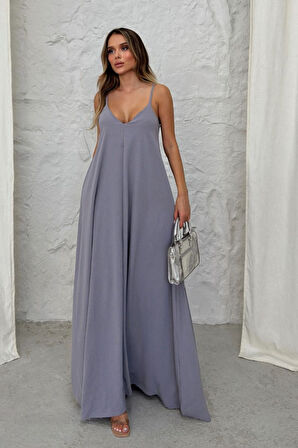 Balenbi Kadın Aerobin Kumaş Ayarlanabilir Askılı Uzun Elbise 1099