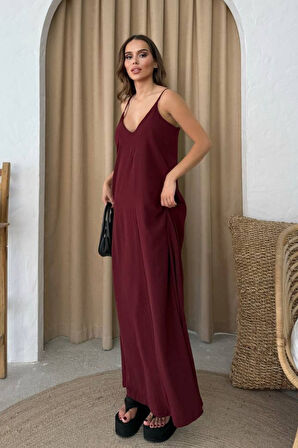 Balenbi Kadın Aerobin Kumaş Ayarlanabilir Askılı Uzun Elbise 1099