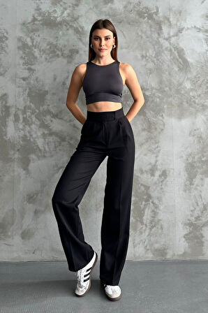 Balenbi Kadın Double Krep Likralı Cırt Kapama Palazzo Pantolon 1103