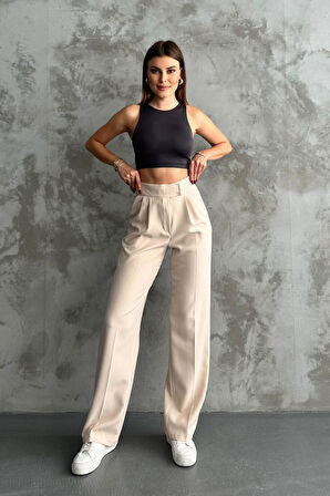 Balenbi Kadın Double Krep Likralı Cırt Kapama Palazzo Pantolon 1103