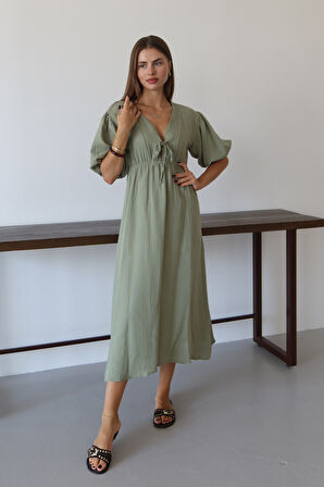 Balenbi Kadın Basic Önden Bağlamalı Müslin Elbise 1105