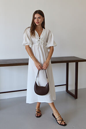 Balenbi Kadın Basic Önden Bağlamalı Müslin Elbise 1105