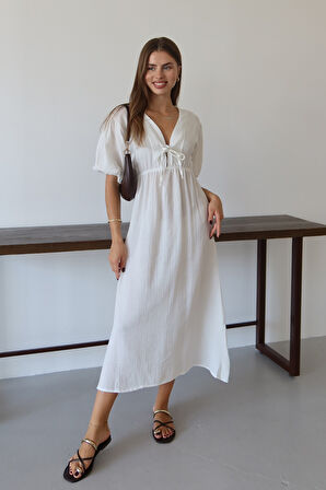Balenbi Kadın Basic Önden Bağlamalı Müslin Elbise 1105