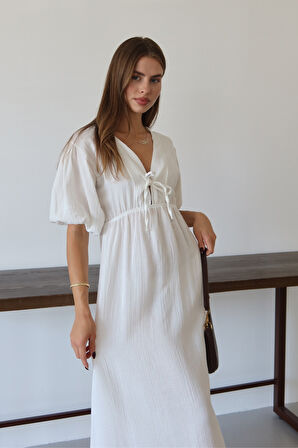 Balenbi Kadın Basic Önden Bağlamalı Müslin Elbise 1105