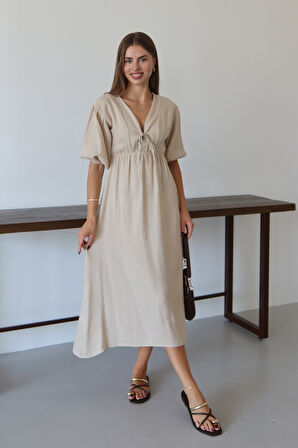 Balenbi Kadın Basic Önden Bağlamalı Müslin Elbise 1105