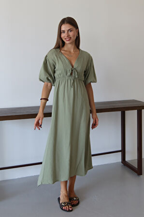 Balenbi Kadın Basic Önden Bağlamalı Müslin Elbise 1105