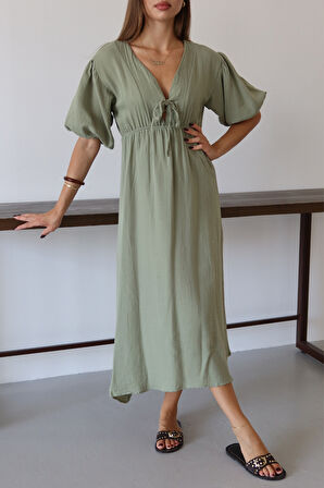 Balenbi Kadın Basic Önden Bağlamalı Müslin Elbise 1105