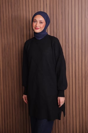 Balenbi Kadın Bisiklet Yaka Baklava Desen Yumoş Triko Tunik 1140