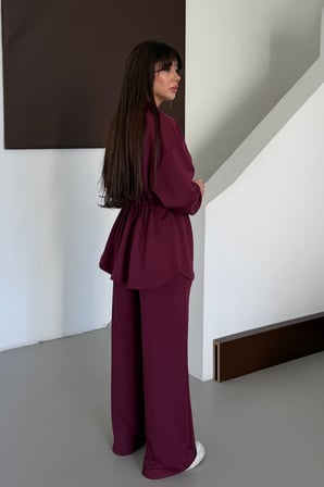 Balenbi Oversize Fermuarlı Beli Bağcıklı Polo Yaka Modal Kadın Takım 1196 - Form Serisi