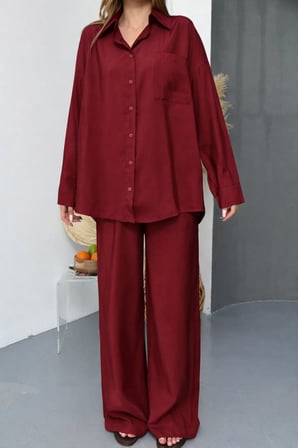 Balenbi Oversize Gömlek Bol Paça Pantolonlu Rahat Kesim Kadın İkili Takım 1201