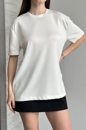 Balenbi Kadın Modal Bisiklet Yaka Basic Yarım Kollu T-Shirt 1211