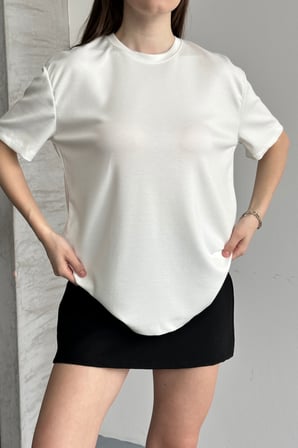 Balenbi Kadın Modal Bisiklet Yaka Basic Yarım Kollu T-Shirt 1211