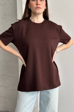 Balenbi Kadın Modal Bisiklet Yaka Basic Yarım Kollu T-Shirt 1211