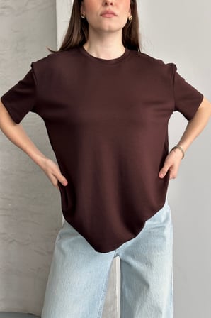 Balenbi Kadın Modal Bisiklet Yaka Basic Yarım Kollu T-Shirt 1211