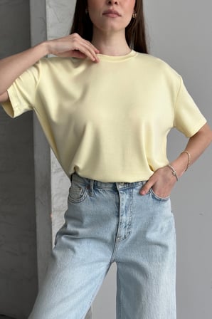 Balenbi Kadın Modal Bisiklet Yaka Basic Yarım Kollu T-Shirt 1211