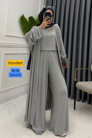 Balenbi Kadın Penye Uzun Hırka Bluz Geniş Paça Pantolon Abaya Takım 1217