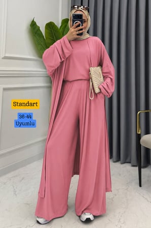 Balenbi Kadın Penye Uzun Hırka Bluz Geniş Paça Pantolon Abaya Takım 1217