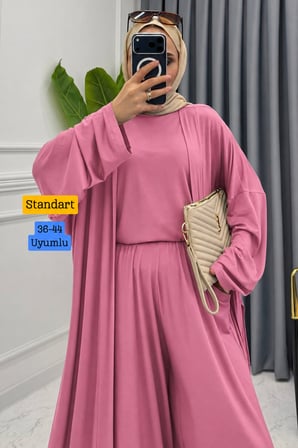 Balenbi Kadın Penye Uzun Hırka Bluz Geniş Paça Pantolon Abaya Takım 1217