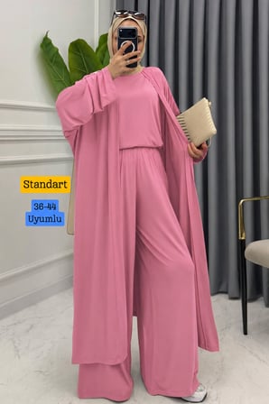 Balenbi Kadın Penye Uzun Hırka Bluz Geniş Paça Pantolon Abaya Takım 1217