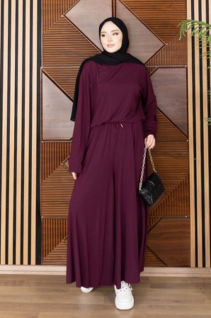 Balenbi Kadın Modal Cupra Kumaş Oversize Tunik Bol Paça Pantolon Tesettür Takım 1227 - Premium Seri