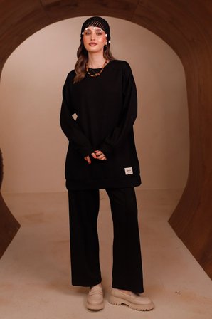 Balenbi Kadın Oysh Modal Kumaş Oversize 80 cm Tunik Bol Paça Pantolon Tesettür Takım 1228