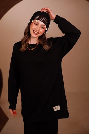 Balenbi Kadın Oysh Modal Kumaş Oversize 80 cm Tunik Bol Paça Pantolon Tesettür Takım 1228