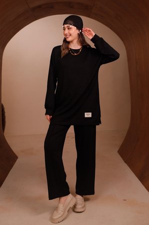 Balenbi Kadın Oysh Modal Kumaş Oversize 80 cm Tunik Bol Paça Pantolon Tesettür Takım 1228