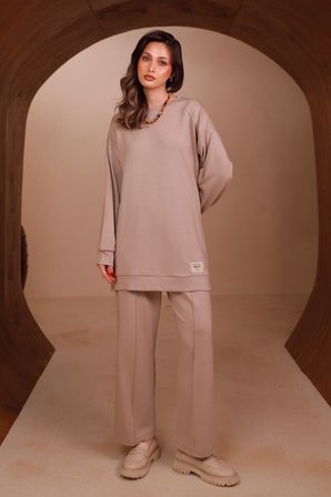 Balenbi Kadın Oysh Modal Kumaş Oversize 80 cm Tunik Bol Paça Pantolon Tesettür Takım 1228