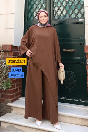Balenbi Kadın Linda Kumaş Asimetrik Tunik Bol Paça Pantolon Oversize Tesettür Takım 1231