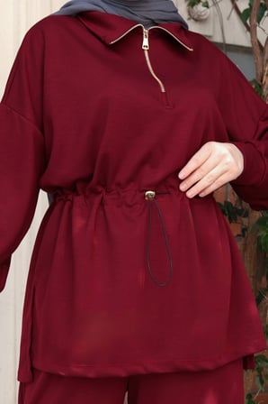 Balenbi Kadın Oversize Kesim Fermuarlı Yaka Bel Stoperli Modal Takım 1234