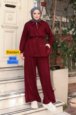 Balenbi Kadın Oversize Kesim Fermuarlı Yaka Bel Stoperli Modal Takım 1234