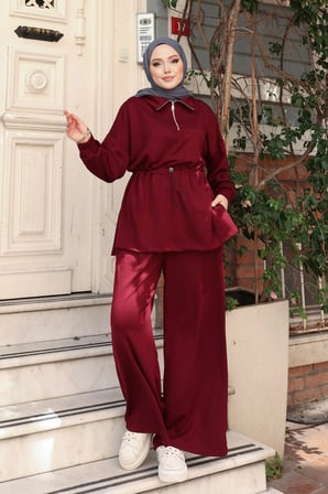 Balenbi Kadın Oversize Kesim Fermuarlı Yaka Bel Stoperli Modal Takım 1234
