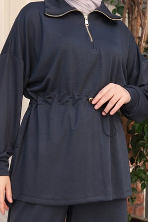 Balenbi Kadın Oversize Kesim Fermuarlı Yaka Bel Stoperli Modal Takım 1234
