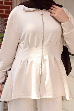 Balenbi Kadın Oversize Kesim Beli Pileli Ful Fermuarlı Modal Takım 1235