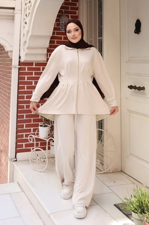 Balenbi Kadın Oversize Kesim Beli Pileli Ful Fermuarlı Modal Takım 1235
