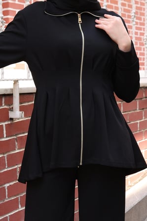 Balenbi Kadın Oversize Kesim Beli Pileli Ful Fermuarlı Modal Takım 1235