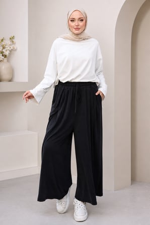 Balenbi Kadın Overisze Oysh Modal Kumaş Beli Lastikli Bağcıklı Etek-Pantolon 1238