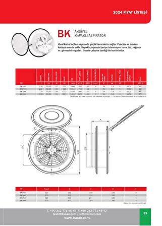 Bahçıvan BK Aksiyel Kapaklı Aspiratör BK 200