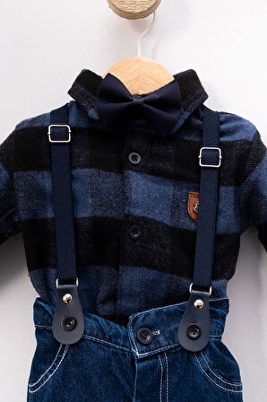 Papyonlu Şık Bebek Alt Üst Takım-Mavi | 6-9 ay