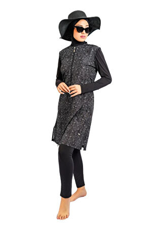 Tesmay 2217  Siyah Dijital Desenli Lycralı Tesettür Mayo