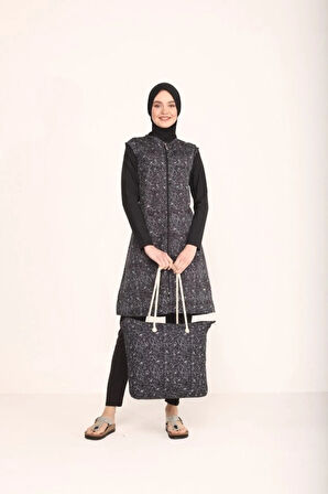 Tesmay 2217  Siyah Dijital Desenli Lycralı Tesettür Mayo