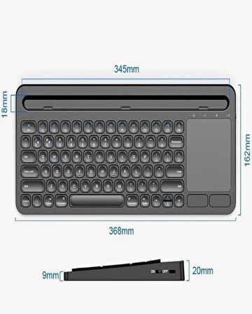 Kablosuz Type-C Şarjlı Bluetooth Klavye Touchpadli Telefon-Tablet Standlı iOS/Android/Windows Uyumlu