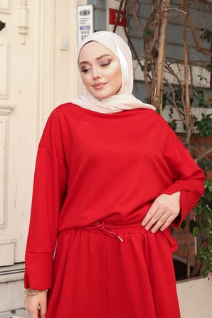Balenbi Oysh Modal Kumaş Salaş Kesim Bol Paça Tesettür Tunik Takım 3833 Taş