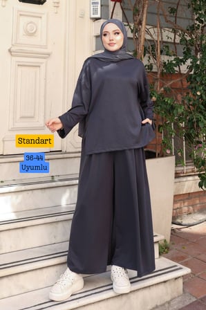 Balenbi Oysh Modal Kumaş Salaş Kesim Bol Paça Tesettür Tunik Takım 3833 Taş