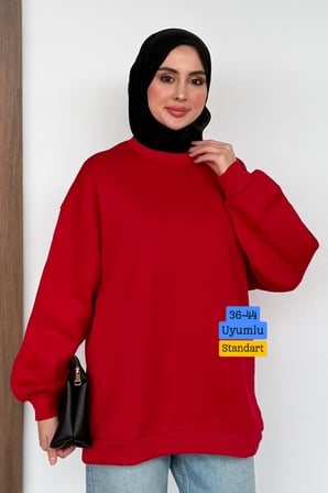 Balenbi Kadın 3 İplik Şardonlu Bisiklet Yaka Basic Tesettür Sweatshirt 397