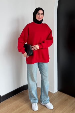 Balenbi Kadın 3 İplik Şardonlu Bisiklet Yaka Basic Tesettür Sweatshirt 397