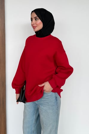 Balenbi Kadın 3 İplik Şardonlu Bisiklet Yaka Basic Tesettür Sweatshirt 397