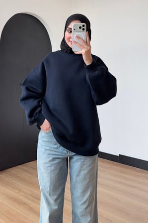 Balenbi Kadın 3 İplik Şardonlu Bisiklet Yaka Basic Tesettür Sweatshirt 397