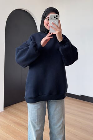Balenbi Kadın 3 İplik Şardonlu Bisiklet Yaka Basic Tesettür Sweatshirt 397