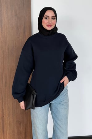Balenbi Kadın 3 İplik Şardonlu Bisiklet Yaka Basic Tesettür Sweatshirt 397